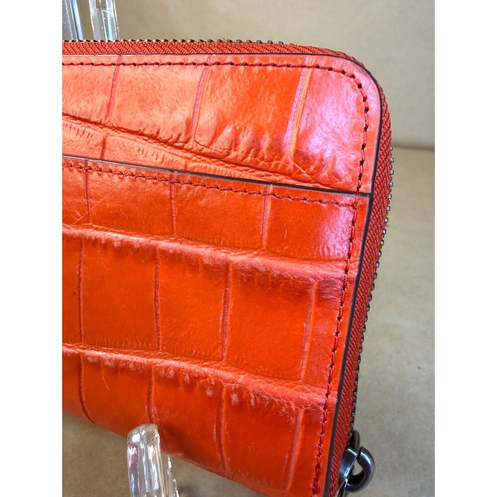 Coach Embossed Orange Coral Croc Accordion Zip Around Wallet Clutch Style 58048 - Picture 12 of 17